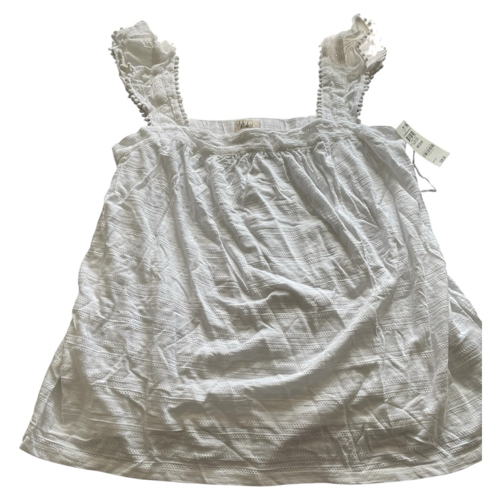 NWT Style and Co white babydoll tank top cotton/modal eyelet detail M